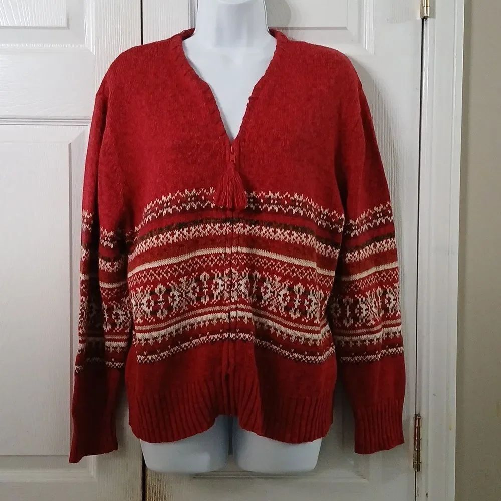 Tiara  International vintage zip front sweater cardigan casual fall Sz L EUC